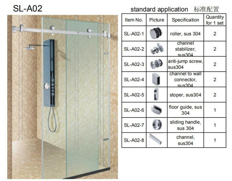 Опрема за клизна врата за туш од комплета стаклених врата (2)