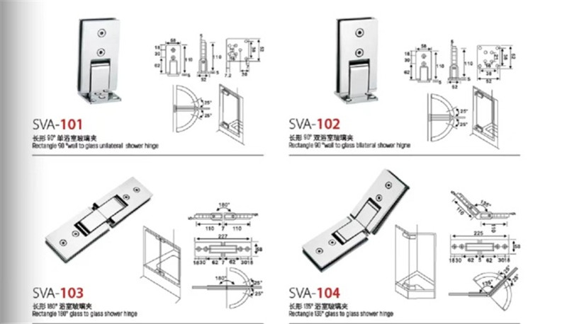 Stainless steel frameless shower door hinges (3)