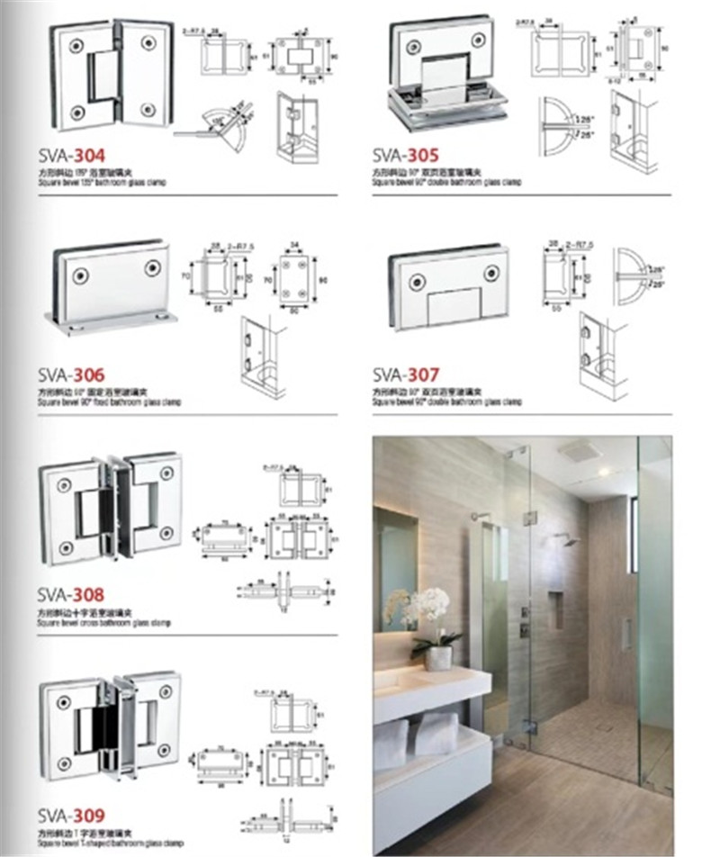 Stainless steel frameless shower door hinges (5)